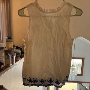 J. Crew White Tank Top with Navy Floral Hem